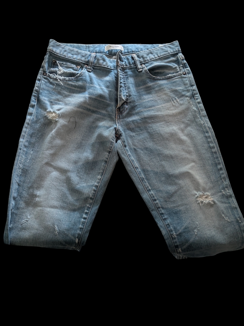 MOUSSY Vintage Light Blue Distressed Slim Straight Leg Jeans - Picture 5 of 8